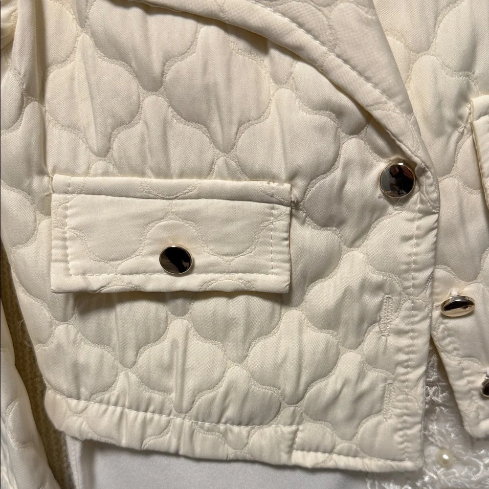 Mia Sue Cream Quilted Jacket with Flower Accent for kids